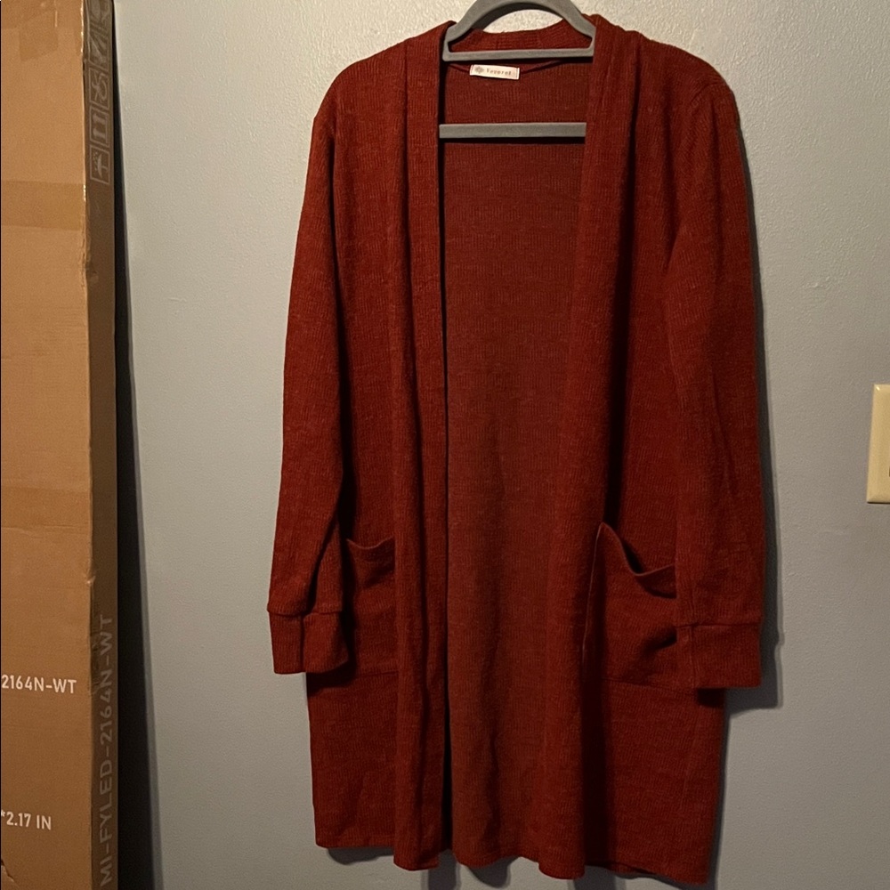 Vervet-Women's Rust Open Front Cardigan Sweater